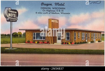 Oregon Motel, Oregon, Wisconsin, an den Highways 13 & 14, 8 Meilen südlich von Madison, Wisconsin, Motels, Tichnor Brothers Collection, Postkarten der Vereinigten Staaten Stockfoto