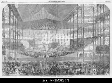 Dieses Bild zeigt den letzten Tag der Urteilsmehrung des Todes von Händel. Es gab eine Aufführung von "Israel in Ägypten", an der 26.826 Personen teilnahmen. Datum: 2.. Juli 1859 Stockfoto