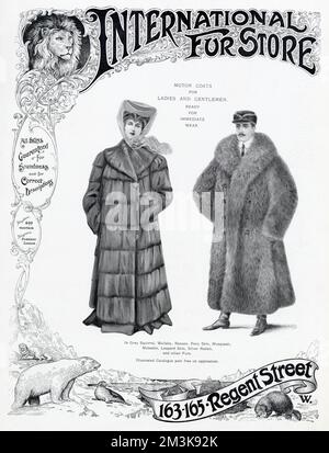 Werbung für International Fur Store 1905 Stockfoto