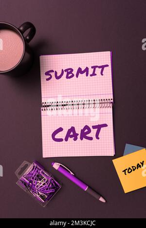 Textüberschrift Präsentation Warenkorb absenden. Business Showcase Einkaufsliste von Onlineartikeln senden Bezahlen Sie weiter Stockfoto