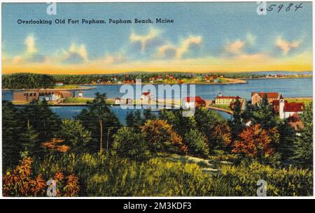 Blick auf Old Fort Popham, Popham Beach, Maine, Städte und Städte, Tichnor Brothers Collection, Postkarten der Vereinigten Staaten Stockfoto