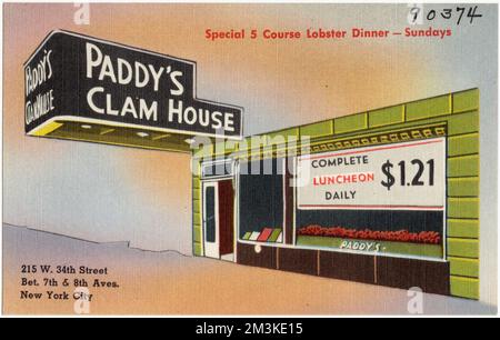 Paddys Clam House. 215 W. 34. Street, Wette. 7. & 8. Aves., New York City, Restaurants, Tichnor Brothers Collection, Postkarten der Vereinigten Staaten Stockfoto