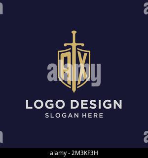 Erstes Monogramm mit AX-Logo und Design-Ideen für Schild und Schwert Stock Vektor