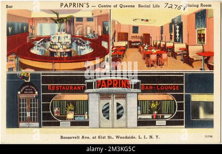 Paprin's -- Centre of Queens Social Life, Roosevelt Ave. At 61. St., Woodside, L. I., N. Y. , Restaurants, Bars, Tichnor Brothers Collection, Postkarten der Vereinigten Staaten Stockfoto