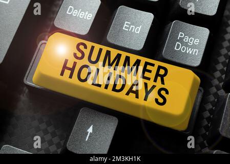 Schreiben mit Text Sommerferien. Geschäftsreise Urlaub während der Sommersaison Schulferien oder Ferien Stockfoto