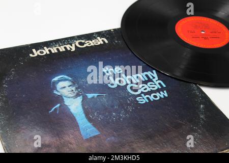 The Johnny Cash Show ist das Album und Live-Album des amerikanischen Country-Sängers Johnny Cash aus dem Jahr 35., aufgenommen auf dem Album Vinyl des Grand Ole Opry House Stockfoto