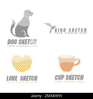 Einzigartige Strichzeichnungen in „Dog, Bird, Love, Cup“-Bildgrafik Symbol Logo Design abstraktes Konzept Vektormaterial. Symbol für Kunst oder Illustration Stock Vektor