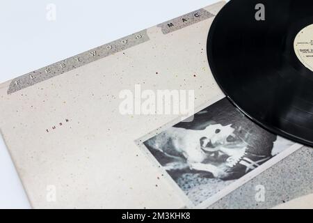 Folk-Rockmusiker, Fleetwood Mac, Musikalbum auf Schallplatten-LP-Disc. Tusk Stockfoto