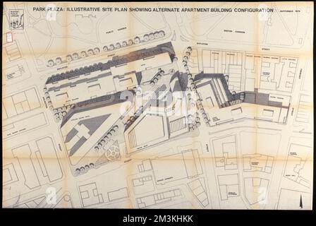 Park Plaza : illustrierter Lageplan mit alternativer Gebäudekonfiguration , Boston Mass., Karten, Gebäude, Massachusetts, Boston, Karten, Stadtplanung, Massachusetts, Boston, Karten, Stadterneuerung, Massachusetts, Boston, Karten Stockfoto