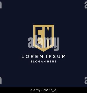 EM-Monogramm Initialen Logo-Design mit Shield Icon-Vorlage Stock Vektor