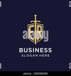 ERSTES Monogramm MIT Schild und Schwert Stock Vektor