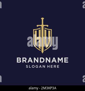 Erstes Monogramm mit HV-Logo und Design-Ideen für Schild und Schwert Stock Vektor