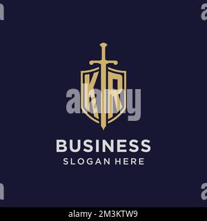 ERSTES Monogramm MIT KR-Logo und Design-Ideen für Schild und Schwert Stock Vektor