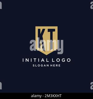 KT-Monogramm-Initialen Logo-Design mit Shield Icon-Vorlage Stock Vektor