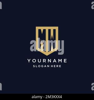 MW-Monogramm Initialen Logo-Design mit Shield Icon-Vorlage Stock Vektor
