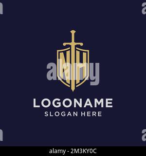 Erstes Monogramm mit NH-Logo und Design-Ideen für Schild und Schwert Stock Vektor