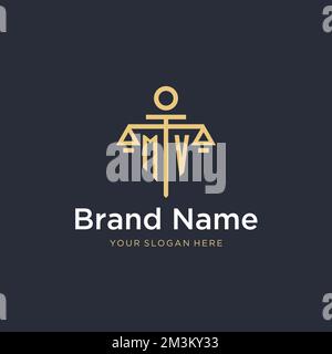 MV erstes Monogramm-Logo mit maßstabsgetreuen und säulenförmigen Designideen Stock Vektor