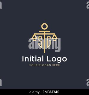SG-Logo mit ersten Monographien und Design-Ideen im Maßstab- und Säulenstil Stock Vektor