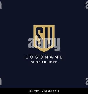 SU-Monogramm-Initialen Logo-Design mit Shield Icon-Vorlage Stock Vektor