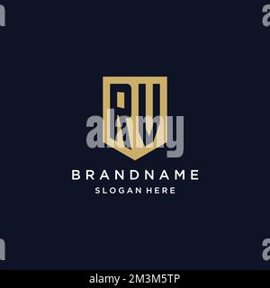 RV-Monogramm Initialen Logo-Design mit Shield Icon-Vorlage Stock Vektor
