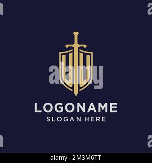 Erstes Monogramm mit UU-Logo und Design-Ideen für Schild und Schwert Stock Vektor