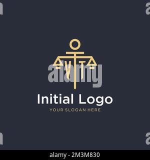 Ursprüngliches VT-Monogramm-Logo mit maßstabsgetreuen und säulenförmigen Designideen Stock Vektor