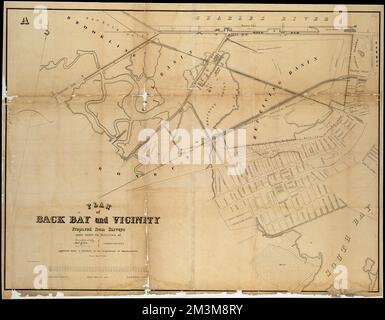 Plan von Back Bay und Umgebung: Erstellt auf der Grundlage von Erhebungen unter der Leitung von Simon Greenleaf, Joel Giles, Ezra Lincoln, Kommissare, die auf Beschluss des Gesetzgebers von Massachusetts ernannt wurden, verabschiedet am 3.. Mai 1850 , Back Bay Boston, Mass., Karten, Boston Mass., Karten Norman B. Leventhal Map Center Collection Stockfoto