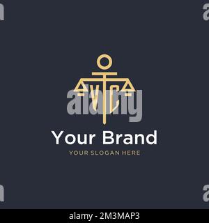 VC-Logo mit ersten Monographien und Design-Ideen im Maßstab- und Säulenstil Stock Vektor