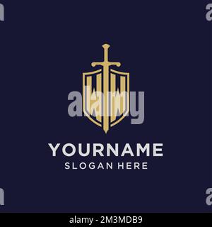 Erstes Monogramm mit WW-Logo und Design-Ideen für Schild und Schwert Stock Vektor