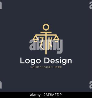 Das ZK-Monogramm-Logo zeigt eine maßstabsgetreue und säulenförmige Designideen Stock Vektor