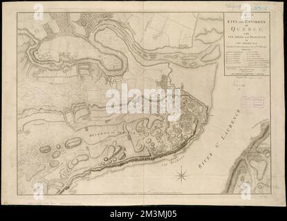 Plan der Stadt und Umgebung von Quebec, mit seiner Belagerung und Blockade durch die Amerikaner, vom 8.. Dezember 1775 bis zum 13.. Mai 1776 , Québec Québec, Geschichte, Belagerung, 1775-1776, Karten, frühe Werke bis 1800, Québec Québec, Geschichte, Revolution, 1775-1783, Karten, frühe Werke der Norman B. Leventhal Map Center Collection 1800 Stockfoto