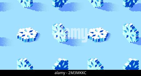 Weihnachtliche nahtlose Muster mit 3D Schneeflocken gezeichnet mit dotwork körnige Textur. Nostalgische gepunktete Schneeflocke Hintergrund mit wiederholenden Ornament. Stock Vektor