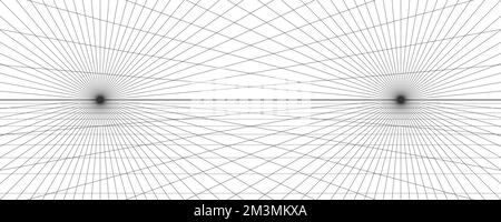 Hintergrund des Perspektivenrasters für zwei Punkte. Hintergrund für abstrakte Rasterlinie. Netzvorlage für Zeichnungsperspektive. Vektordarstellung auf weiß isoliert Stock Vektor