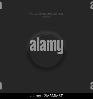 Runder schwarzer Knopf im neumorphen Stil. Designelemente der Benutzeroberfläche. Stock Vektor