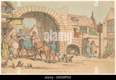 Platte 21, Rowlandsons Welt in Miniatur (Nr. 5), bestehend aus Gruppen von Figuren, zur Veranschaulichung der Landschaft, Pferde, Kutschen und Kutschen, Tavernen, Hunde. Thomas Rowlandson (1756-1827). Ausdrucke und Zeichnungen Stockfoto