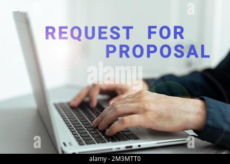 Konzeptionelle Anzeige der Vorschlagsanforderung. Das Internet-Konzeptdokument enthält einen Ausschreibungsprozess nach Agentur oder Unternehmen Stockfoto