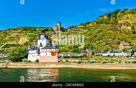 Pfalzgrafenstein und Gutenfels Schlösser im Mittelrheintal Stockfoto