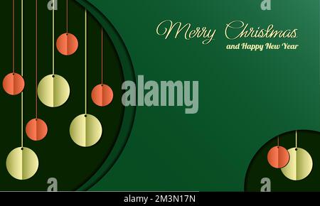 Weihnachtlicher Papierhintergrund mit Papier-Weihnachtsbällen. Sonnenbrille. Vektorkonstruktion. Stil. Vorlage. Postkarte. Einladung. Web. Typographie. Stock Vektor