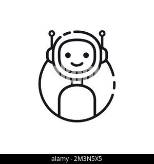 Robotersymbol. Chatbot-Kontursymbol. Süßer lächelnder Roboter. Darstellung der modernen Vektorlinien-Roboter-Zeichen isoliert auf weißem Hintergrund Stock Vektor