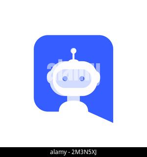 Symbol für Roboter in Sprechblase. Design von Chatbot-Schildern. Vorlage für Robotersymbol. Kundenservice-bot. Online-Support-bot. Moderner, flacher Cartoon-Charakter Stock Vektor