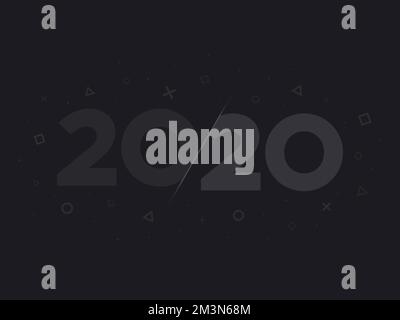 2020 dunkler Hintergrund mit Spielerkonfetti. Modernes Gamer-Poster, Grußkarte, Banner, Web-Poster minimale Neujahrszahlen für das Jahr 2020. Vektor Stock Vektor