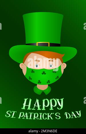 Poster zum St. Patricks-Tag. Mann mit Hut und Maske. Vektordarstellung. Stock Vektor