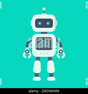 Robotervektordarstellung im flachen Design. Süßes Cartoon-Chatbot-Konzept. Modernes, flaches bot-Symbol. Intelligenter Assistenzroboter der Zukunft. Vektorroboter Stock Vektor