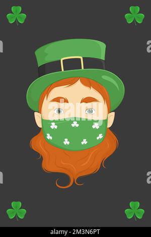 St. Patrick's Day-Karte. Leprechaun in Maske. Vektordarstellung. Stock Vektor