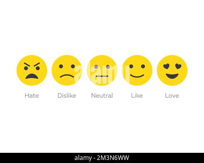 Symbolgruppe für Feedback-Emoticon. Hass und Liebe Emojis. Smiley-Feedback. Nutzererfahrungsrate mit Smileys. Grad der Kundenzufriedenheit. Feedback-Symbole Stock Vektor