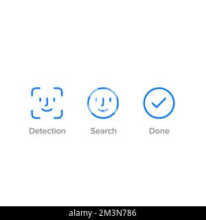 Symbole für Face ID-Scanvorgang. Gesichtserkennungssymbole. Symbole des Gesichtserkennungssystems. Vektordarstellung Stock Vektor