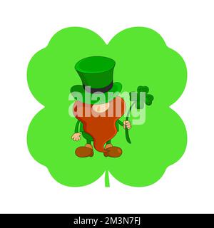 St. Patrick's Day-Symbol. Leprechaun und vierblättriges Kleeblatt. Vektordarstellung. Stock Vektor