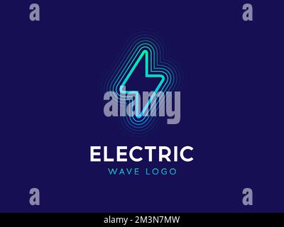 Logo von Electric Wave. Blitzschild mit Wellen. Logo für Elektrizität. Flash-Logo-Design im linearen Stil. Blitzschlag mit Wellen Stock Vektor