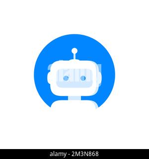 Symbol für das Roboterlogo. Design von bot-Schildern. Konzept des Chatbot-Symbols. Voice-Support-Service bot. Online-Support-bot. Moderner, flacher Cartoon-Vektorcharakter Stock Vektor