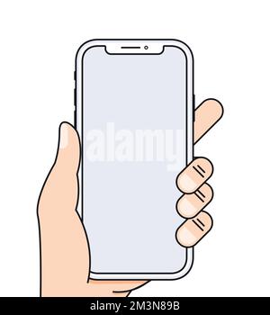 Vektordarstellung für Handzeichen in flacher Form. Smartphone in der Hand isoliert auf weißem Hintergrund Stock Vektor